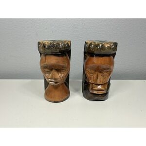 Vintage Jamaican‎ Wooden 3.25" Hand Carved Totem Statues Lot of 2